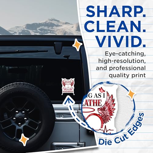 (2 Pack) As Long As I Breathe Youll Be Remembered Stickers - Heart Wings - Memorial - 5" On Longest Side - Sticks to Smooth Flat Surfaces - Made in USA - BMCS6131