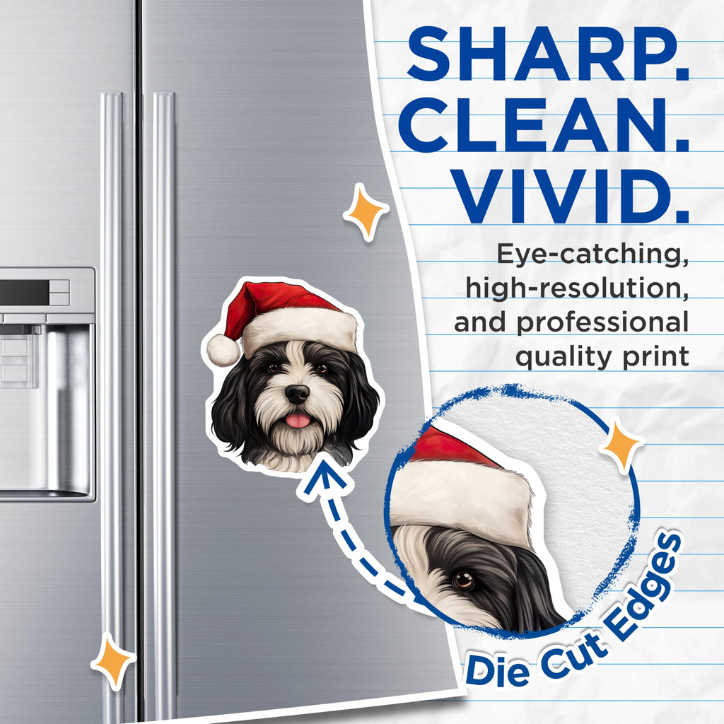 (2 Pack) Christmas Dog Magnets - Santa Hat Dog Decor - Fluffy Puppy Pet Lover Xmas Home Item - 5 Inches On Longest Side - Thick Durable Magnet - Made in USA - MAG29575