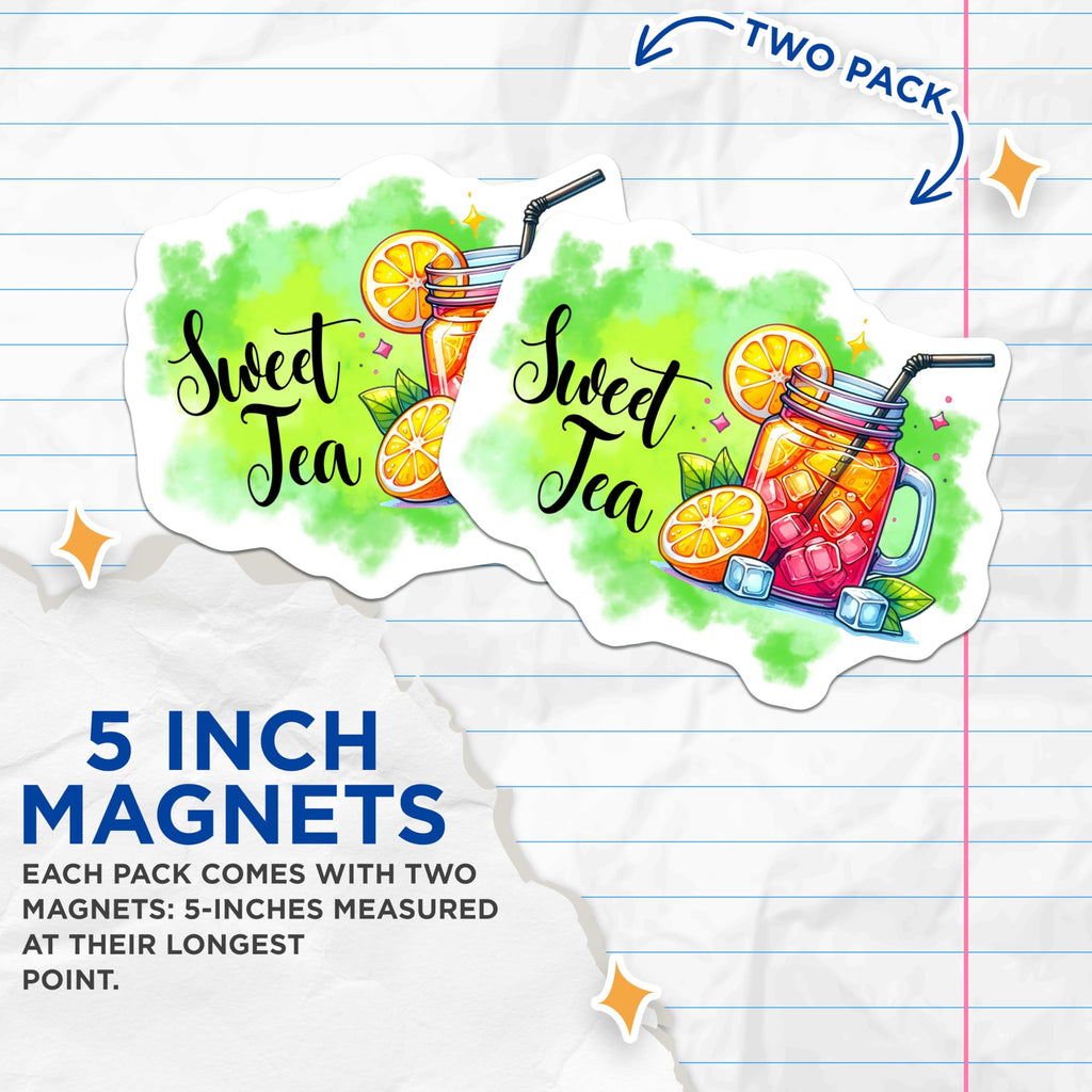 (2 Pack) Sweet Tea Magnets - Citrus Drink Decor - Summertime Kitchen Accessories - 5" On Longest Side - for Cars, Fridges, Toolboxes - Made in USA - MAG8309
