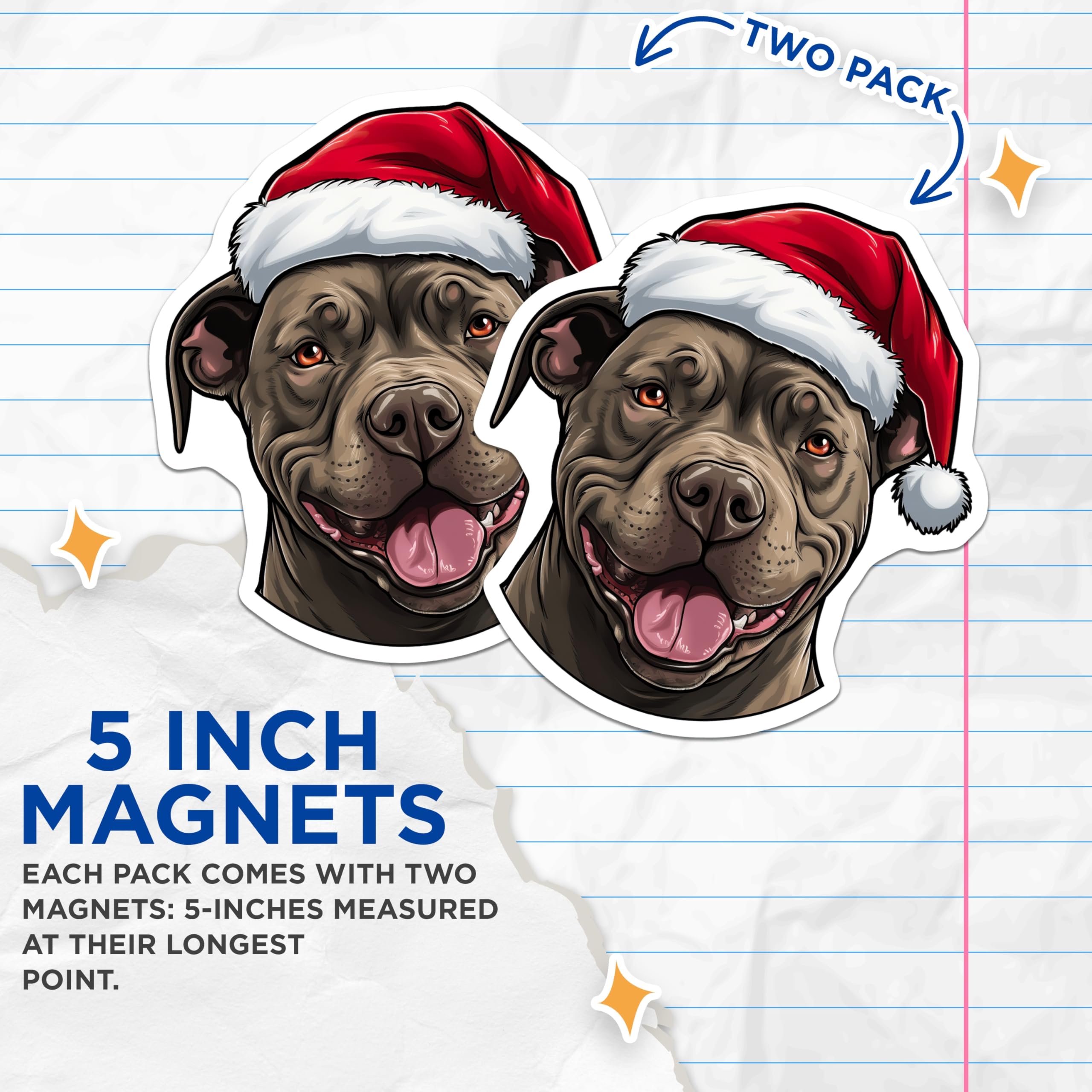 (2 Pack) Pitbull Santa Dog Magnets - Christmas Pet Decor - Holiday Animal Lover - Festive Dog Mom Gifts - 5 Inches On Longest Side - Thick Durable Magnet - Made in USA - MAG26614