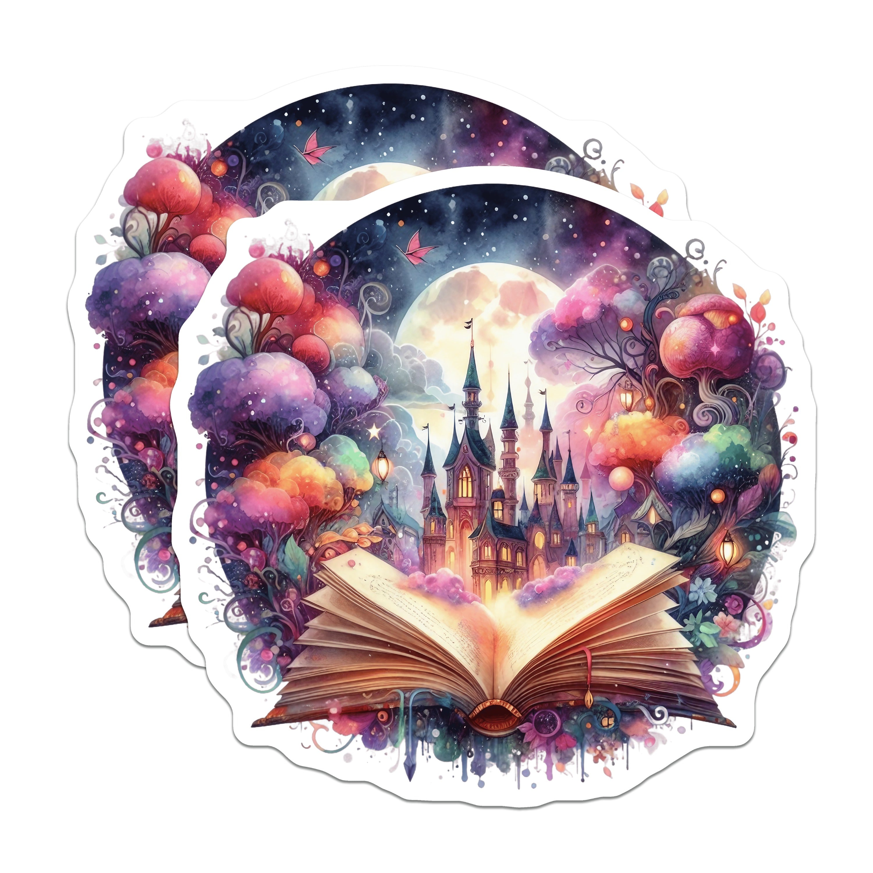(2 Pack) Fantasy Castle Book Magnets - Magical Storybook Reader Decor - Dreamy Fairytale Art - 5 Inches On Longest Side - Thick Durable Magnet - Made in USA - MAG38574