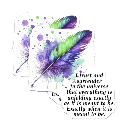 (2 Pack) Motivational Quote Feather Stickers - Inspirational Decor - Positive Affirmation - 5" On Longest Side - Sticks to Smooth Flat Surfaces - Made in USA - BMCS7547