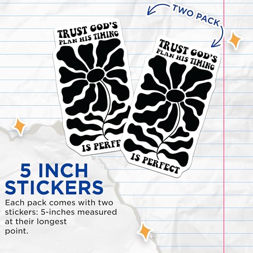 (2 Pack) Trust in God's Plan Stickers - Inspirational Quote Stickers - Faith and Motivation Vinyl Stickers - 5" On Longest Side - Sticks to Any Smooth Flat Surface - Made in USA - BMCS3089