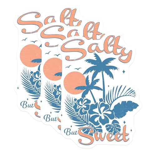 (3 Pack) Salty But Sweet Decals - Tropical Beach Design - Summer Vibes Sticker- 3 Inches On Longest Side - Easy Peel & Apply - Made in USA - 3MCS5839
