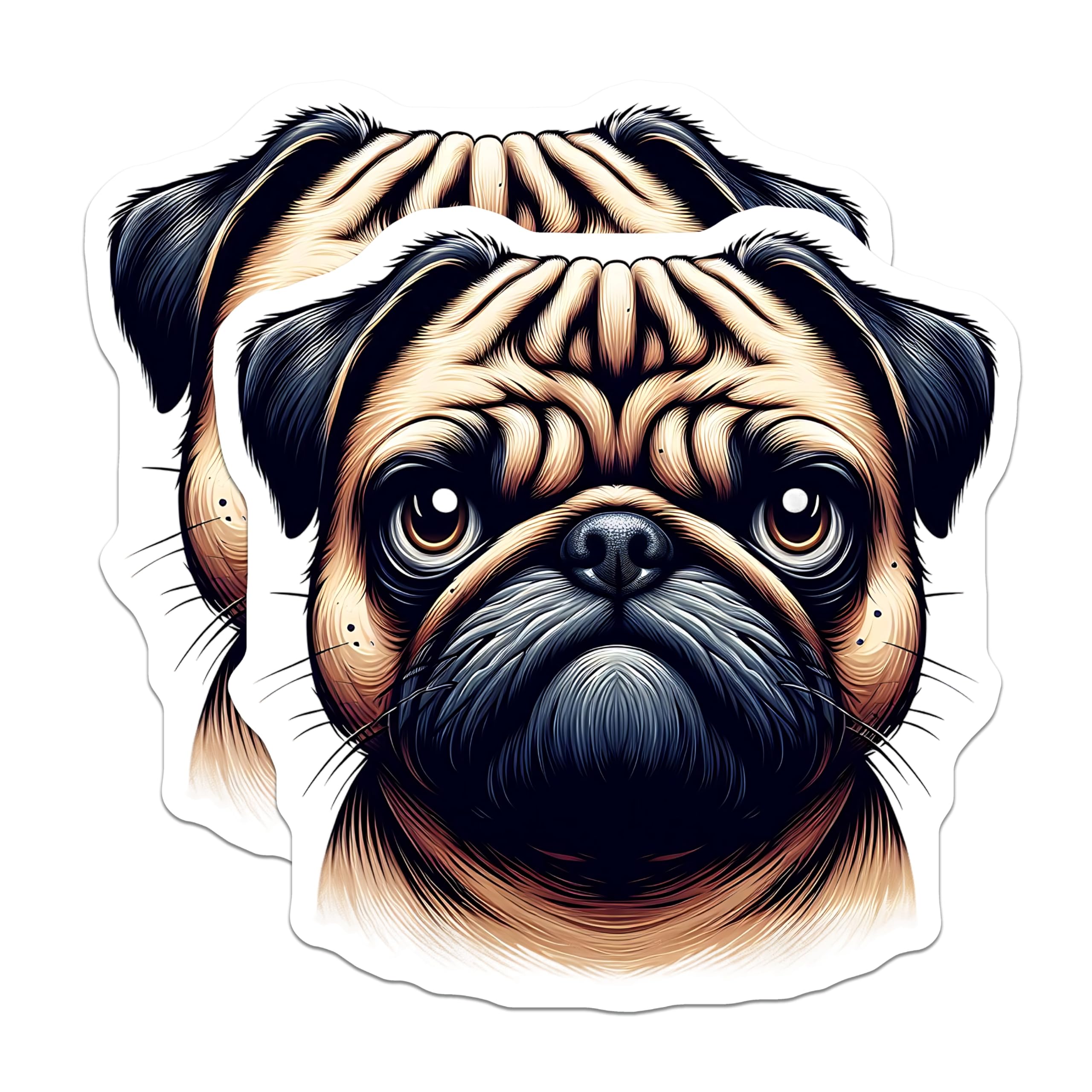 (2 Pack) Pug Stickers - Cute Dog Decal - Pet Lover Stickers - 5" On Longest Side - Sticks to Smooth Flat Surfaces - Made in USA - BMCS15796