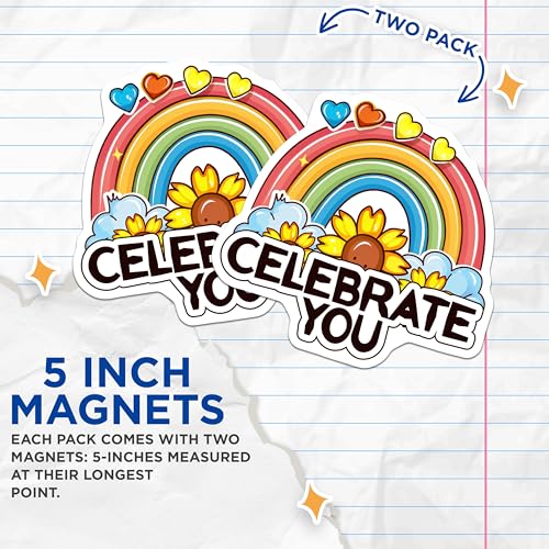(2 Pack) Celebrate You Rainbow Magnets Magnets - 5" On Longest Side - Made in USA - Sticks to Refrigerators & Metal Surfaces - MAG9191