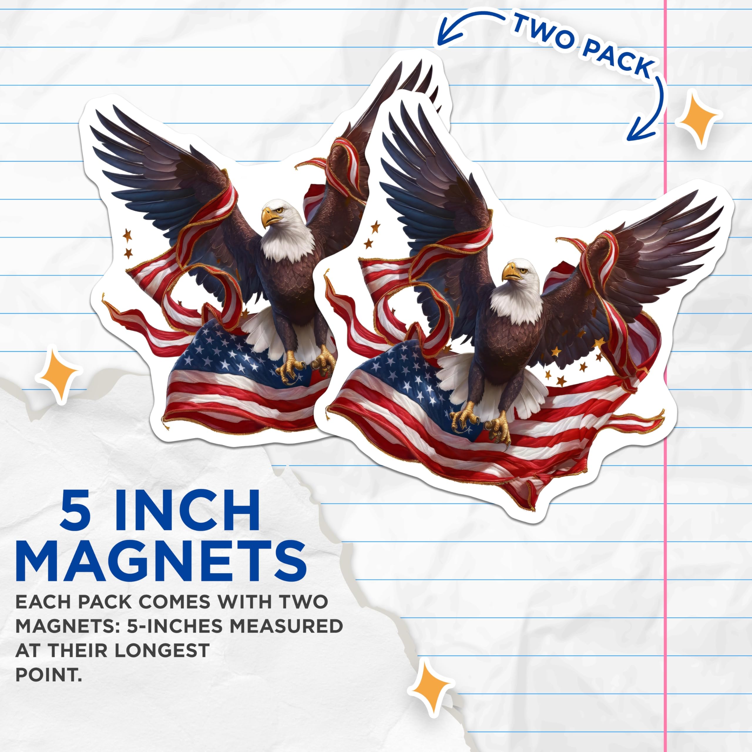 (2 Pack) American Eagle Magnets - Patriotic USA Decor - Freedom Symbol Fridge Magnet - 5 Inches On Longest Side - Thick Durable Magnet - Made in USA - MAG21565