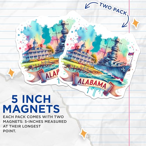 (2 Pack) Alabama Magnets - Vintage State Souvenir - Travel Keepsake for Fridge - 5" On Longest Side - for Cars, Fridges, Toolboxes - Made in USA - MAG7068