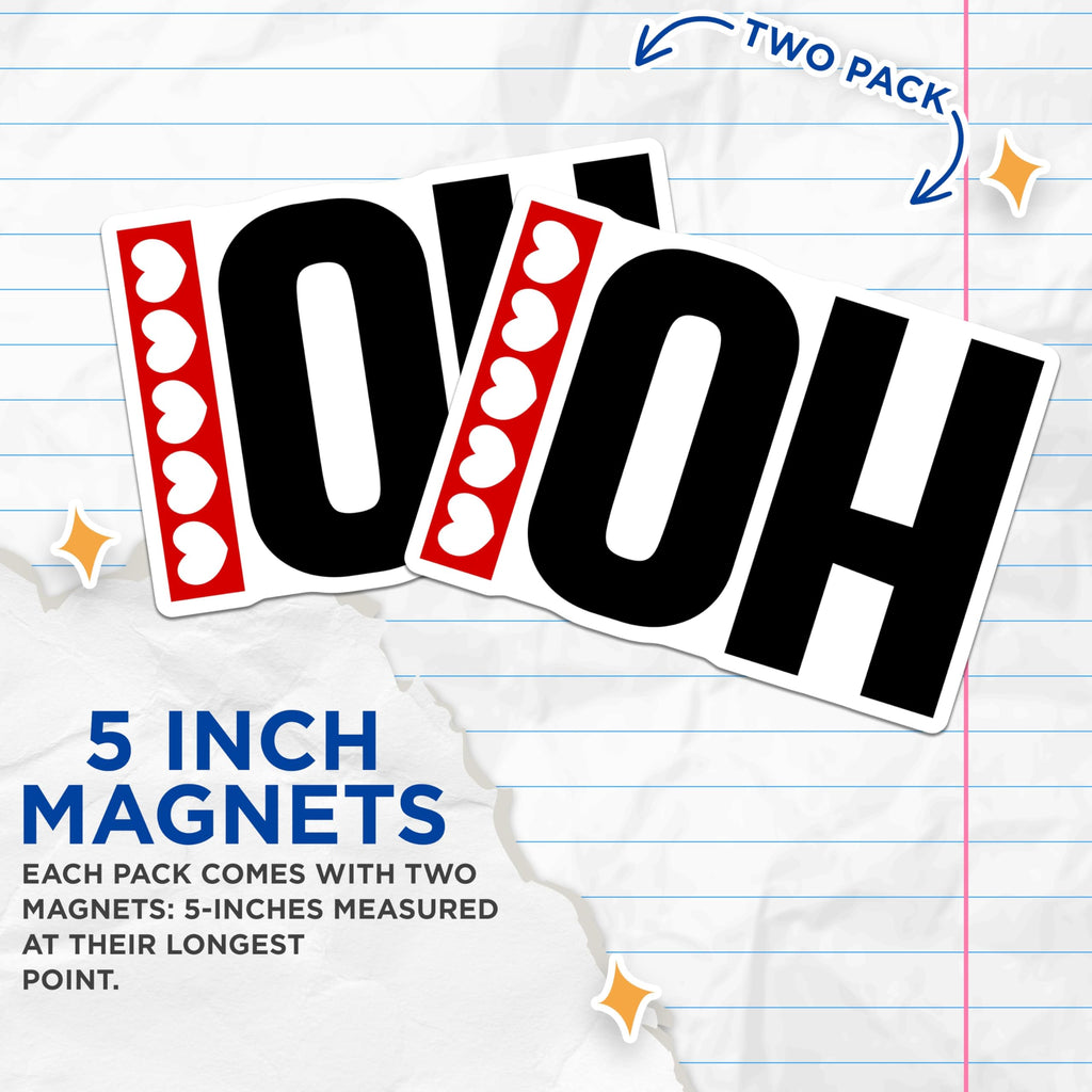 (2 Pack) Ohio State Magnets - OH State Pride Decor - Buckeye State Heart Display - Midwest Charm Refrigerator Fridge Magnet - 5 Inches On Longest Side - Thick Durable Magnet - Made in USA - MAG19139