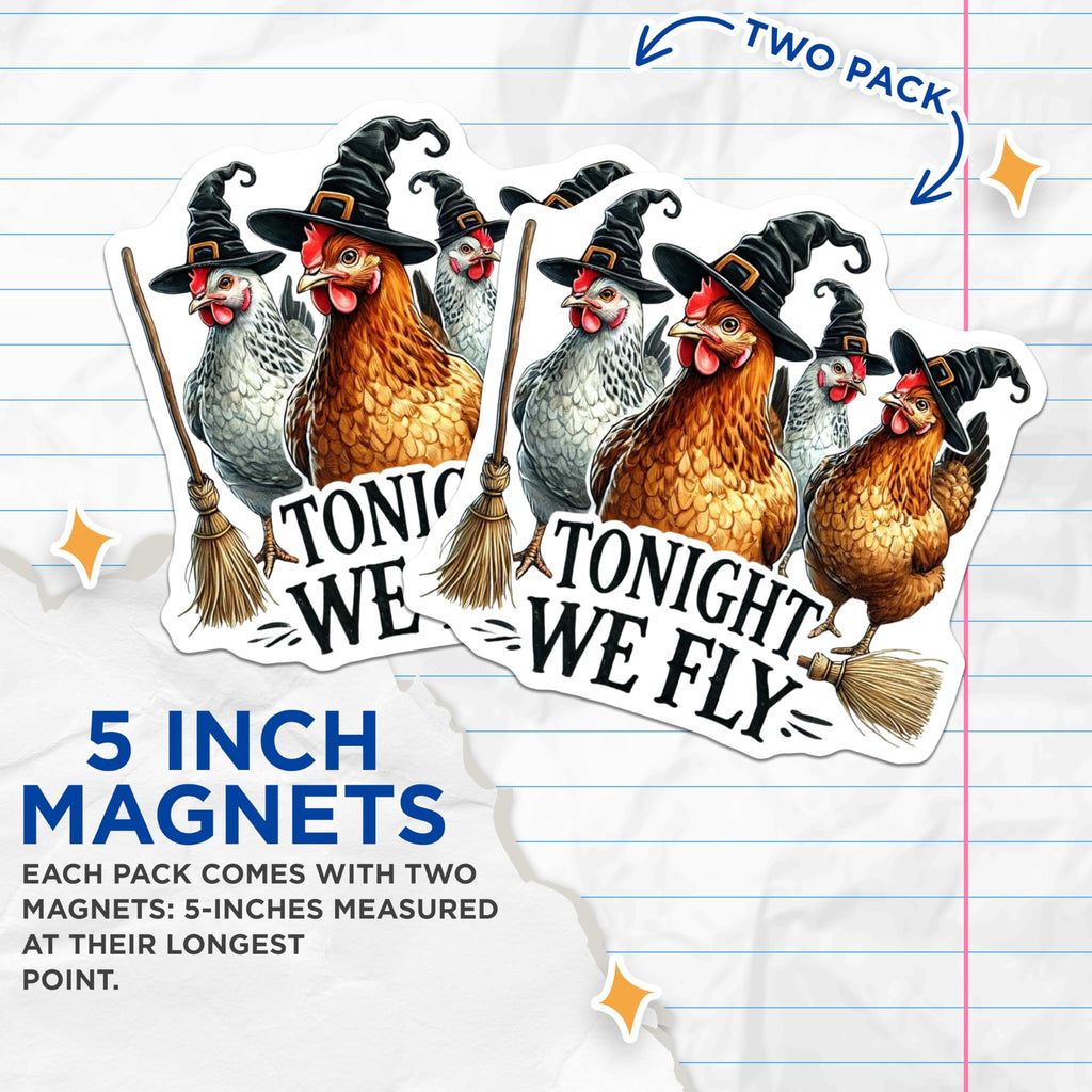 (2 Pack) Witch Chickens Magnets - Halloween Decor - Farmhouse Animal - 5" On Longest Side - Sticks to Smooth Flat Surfaces - Made in USA - MAG11029