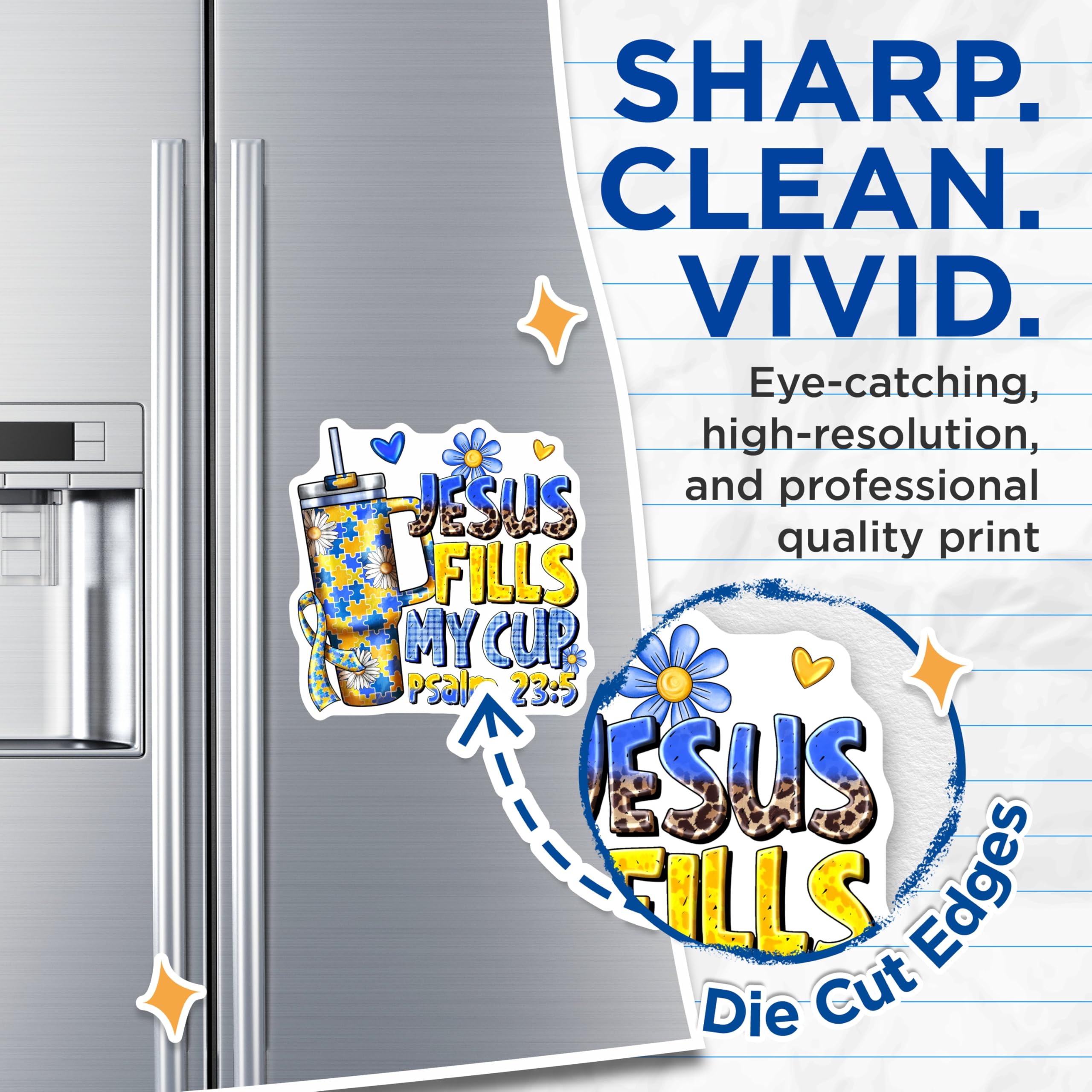 (2 Pack) Autism Awareness Magnets - Jesus Fills My Cup Magnet - Christian Scripture Refrigerator Decor - 5 Inches On Longest Side - Thick Durable Magnet - Made in USA - MAG26600