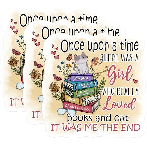 (3 Pack) Book Lover Decals - Cat Decals - Girl Who Loved Books - Laptop Decal - 3 Inches On Longest Side - Easy Peel & Apply - Made in USA - 3MCS1807