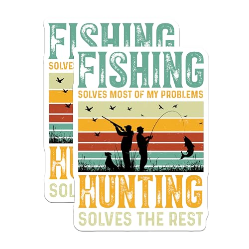 (2 Pack) Fishing Hunting Magnets - Outdoor Enthusiast - Rustic Home - Man Cave Art - Fisherman Collectible - 5" On Longest Side - for Cars, Fridges, Toolboxes - Made in USA - MAG3992