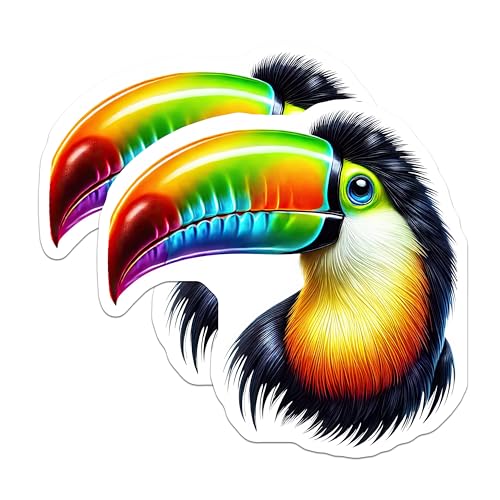 (2 Pack) Colorful Toucan Art Stickers - Vibrant Bird Stickers - Tropical Animal Stickers - 5" On Longest Side - Sticks to Smooth Flat Surfaces - Made in USA - BMCS4520