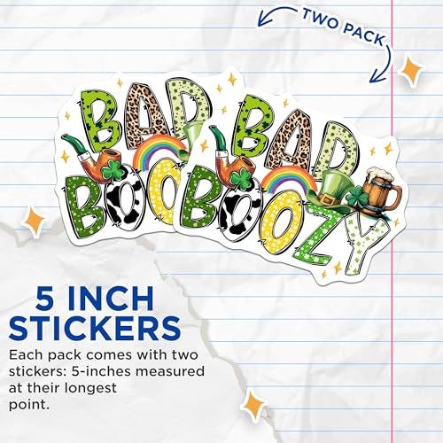 (2 Pack) Funny St Patrick's Day Stickers - Party-Themed Celebration Decals - 5" On Longest Side - Sticks to Smooth Flat Surfaces - Made in USA - BMCS8405 - BMCS8405