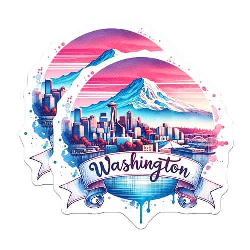 (2 Pack) Scenic Washington Magnets - Seattle Skyline - Mount Rainier - Washington Souvenir - 5" On Longest Side - for Cars, Fridges, Toolboxes - Made in USA - MAG7161