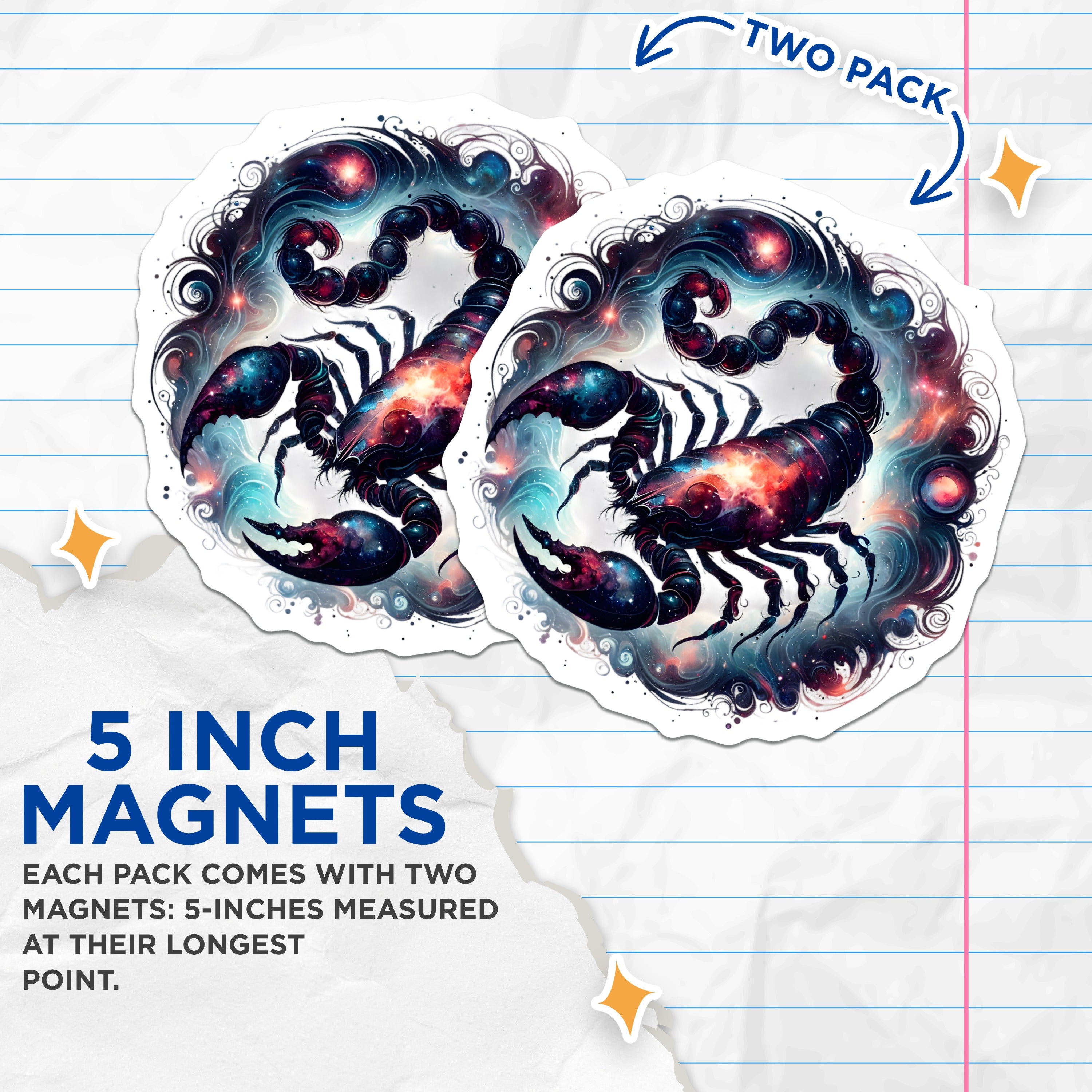 (2 Pack) Scorpio Zodiac Magnets - Celestial Scorpion Art - Astrology Space Decor - Mystical Horoscope Fridge Accent - 5 Inches On Longest Side - Thick Durable Magnet - Made in USA - MAG39485