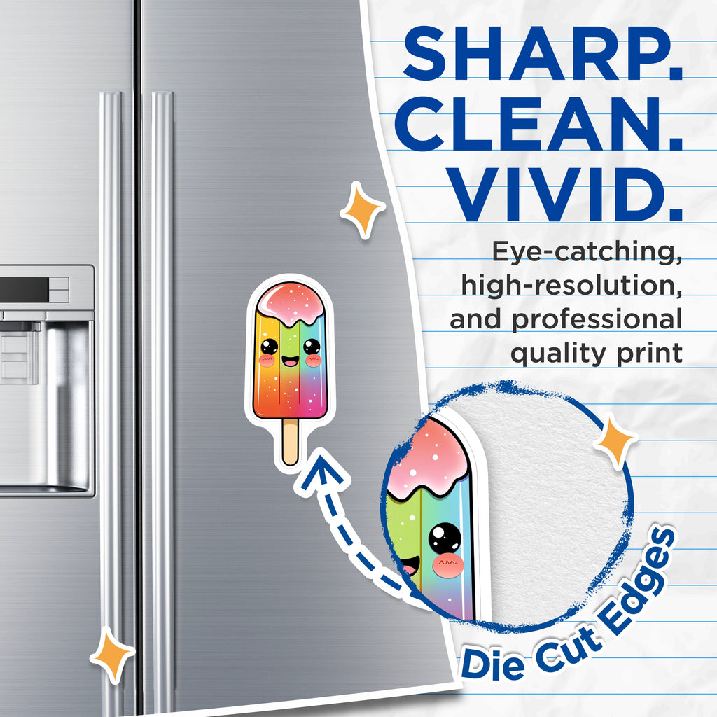 (2 Pack) Kawaii Popsicle Magnets - Cute Ice Pop Refrigerator Decor - Rainbow Summer Sweet Treat for Fridge or Locker - 5 Inches On Longest Side - Thick Durable Magnet - Made in USA - MAG36588