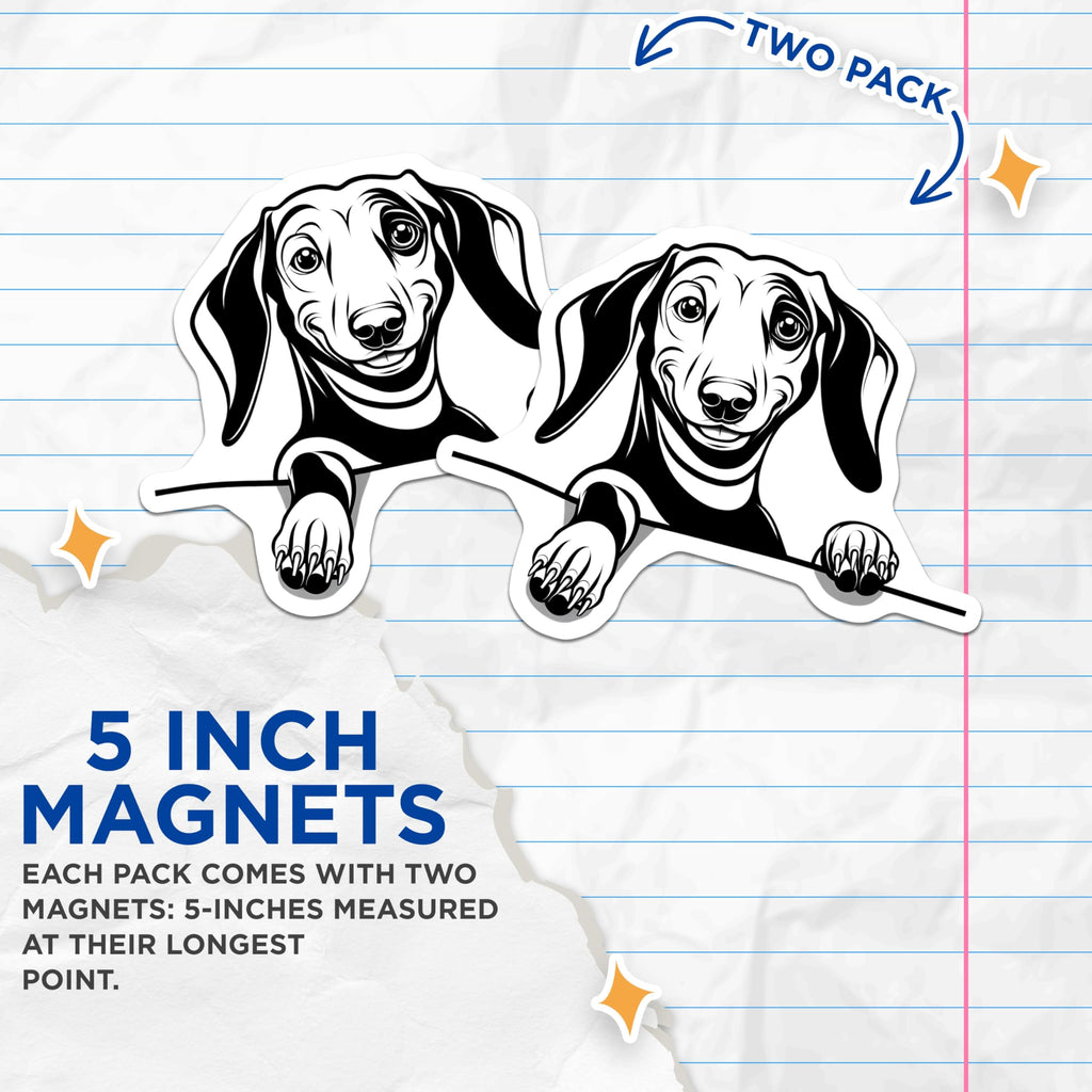 (2 Pack) Dachshund Dog Magnets - Weenie Dog Decor - Cute Sausage Dog Magnet Set - 5" On Longest Side - Premium Magnet - for Cars, Refrigerators, Toolboxes, Lockers - Made in USA - MAG15050