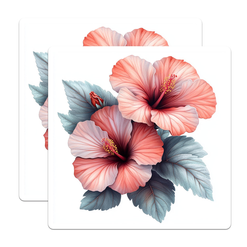 (2 Pack) Hibiscus Flower Magnets - Tropical Floral Decor - Botanical Fridge Accent - 5 Inches On Longest Side - Thick Durable Magnet - Made in USA - MAG28645