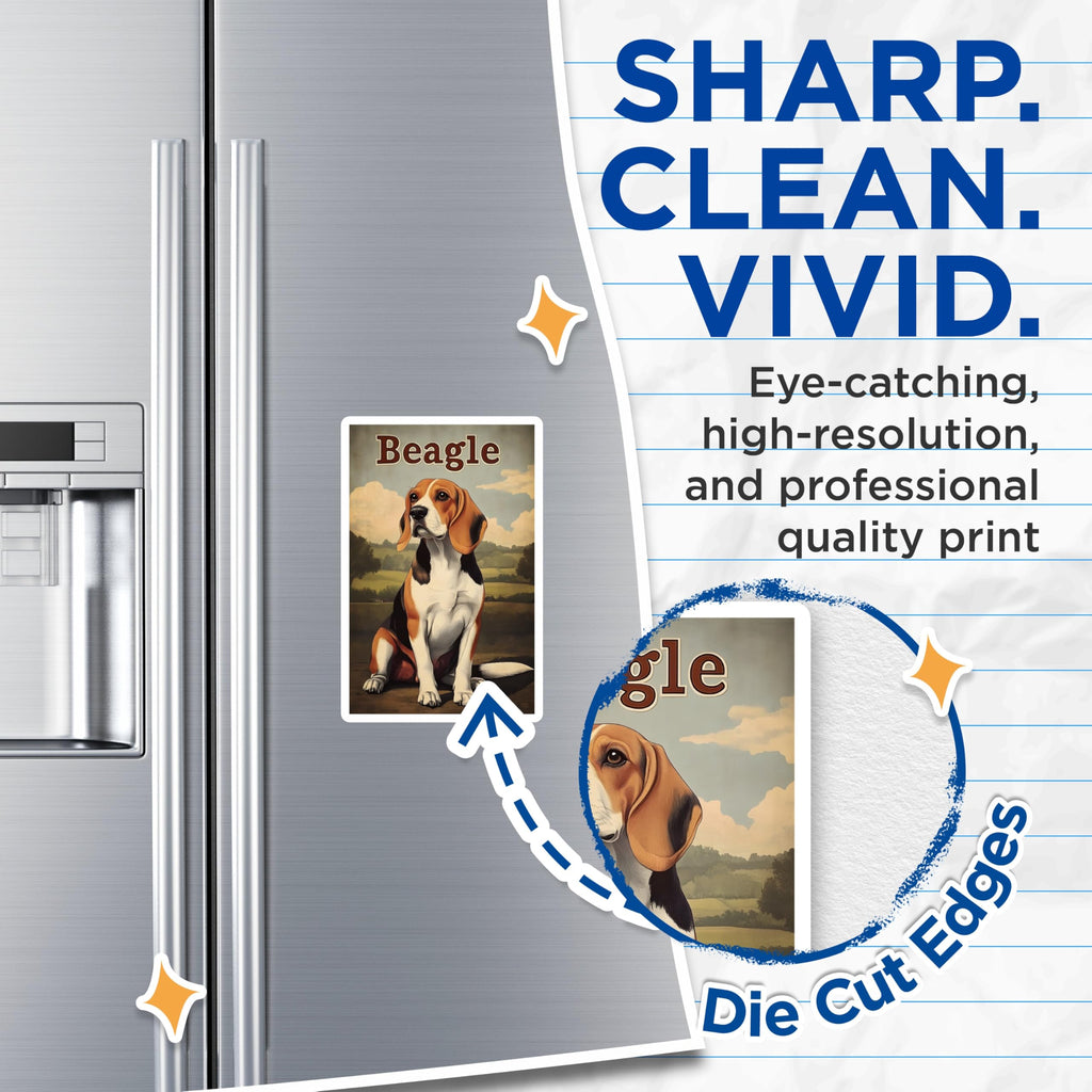 (2 Pack) Beagle Dog Magnets - Adorable Canine Art - Pet Lover Fridge Display - Hound Dog Breed Memorabilia - 5 Inches On Longest Side - Thick Durable Magnet - Made in USA - MAG21978