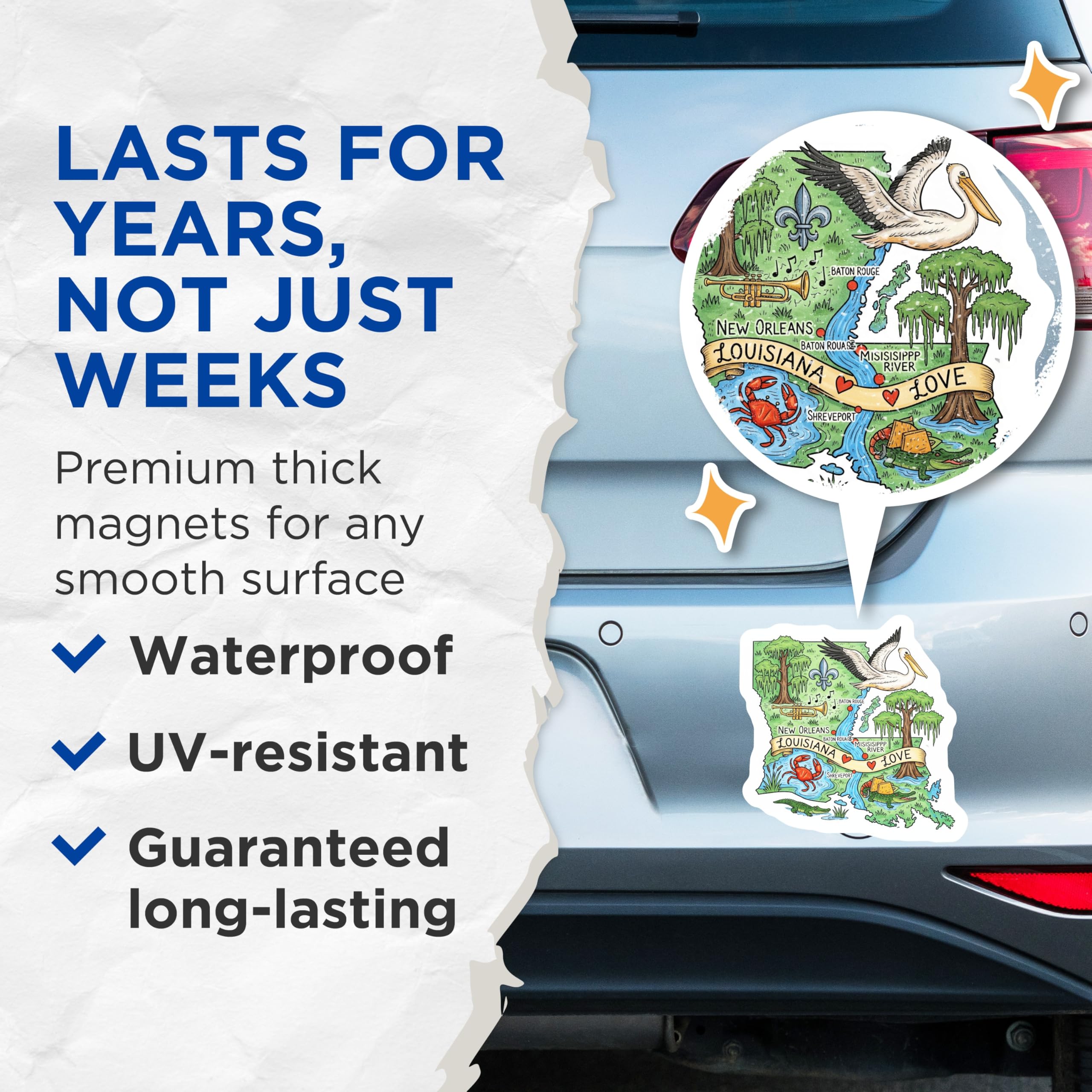 (2 Pack) Louisiana State Map Magnets - New Orleans - Southern US State Decor - 5" On Longest Side - Premium Magnet - for Cars, Refrigerators, Toolboxes, Lockers - Made in USA - MAG15534