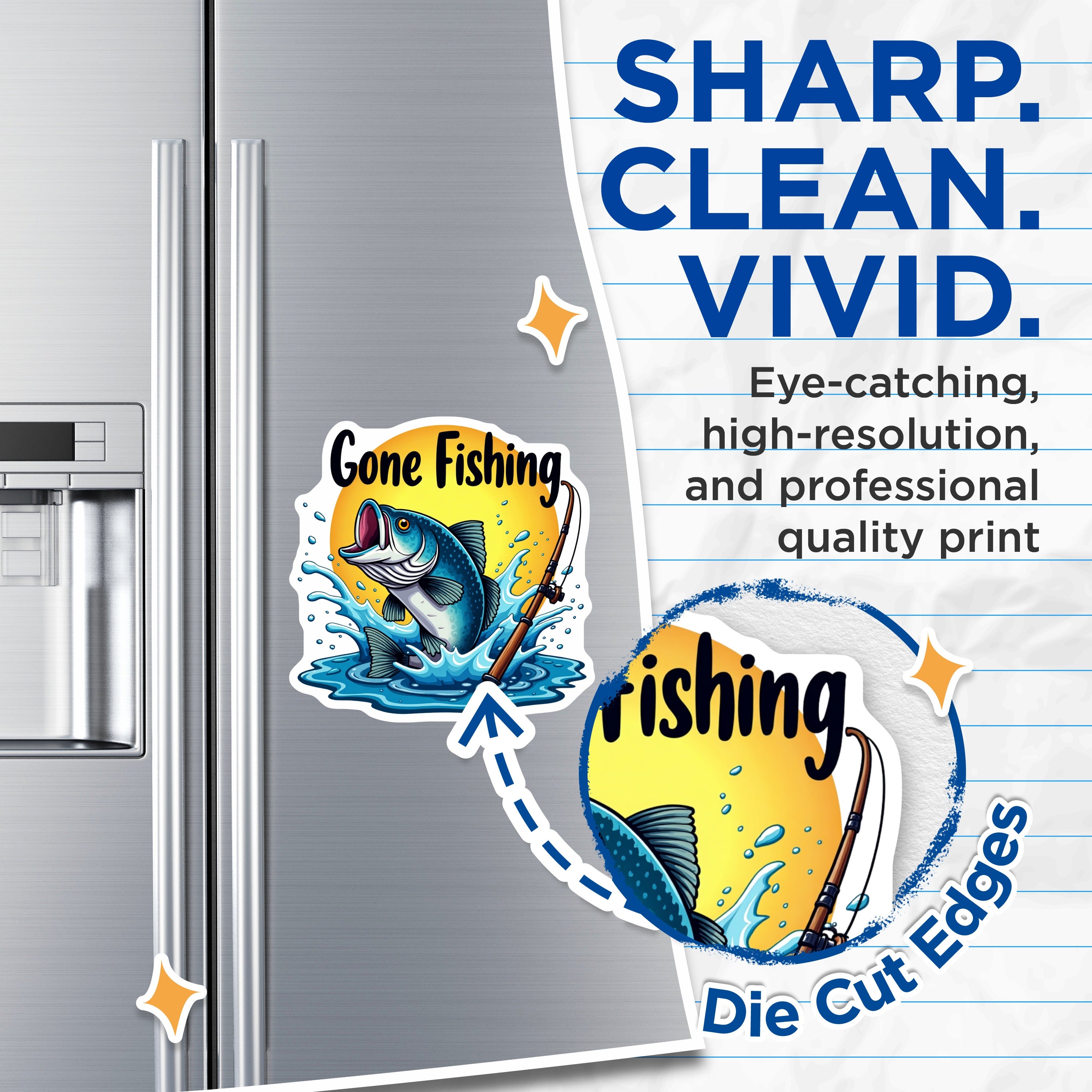 (2 Pack) Gone Fishing Magnets - Bass Fish Jumping - Fisherman Refrigerator Decor - Lake House Cabin Art - 5 Inches On Longest Side - Thick Durable Magnet - Made in USA - MAG39620