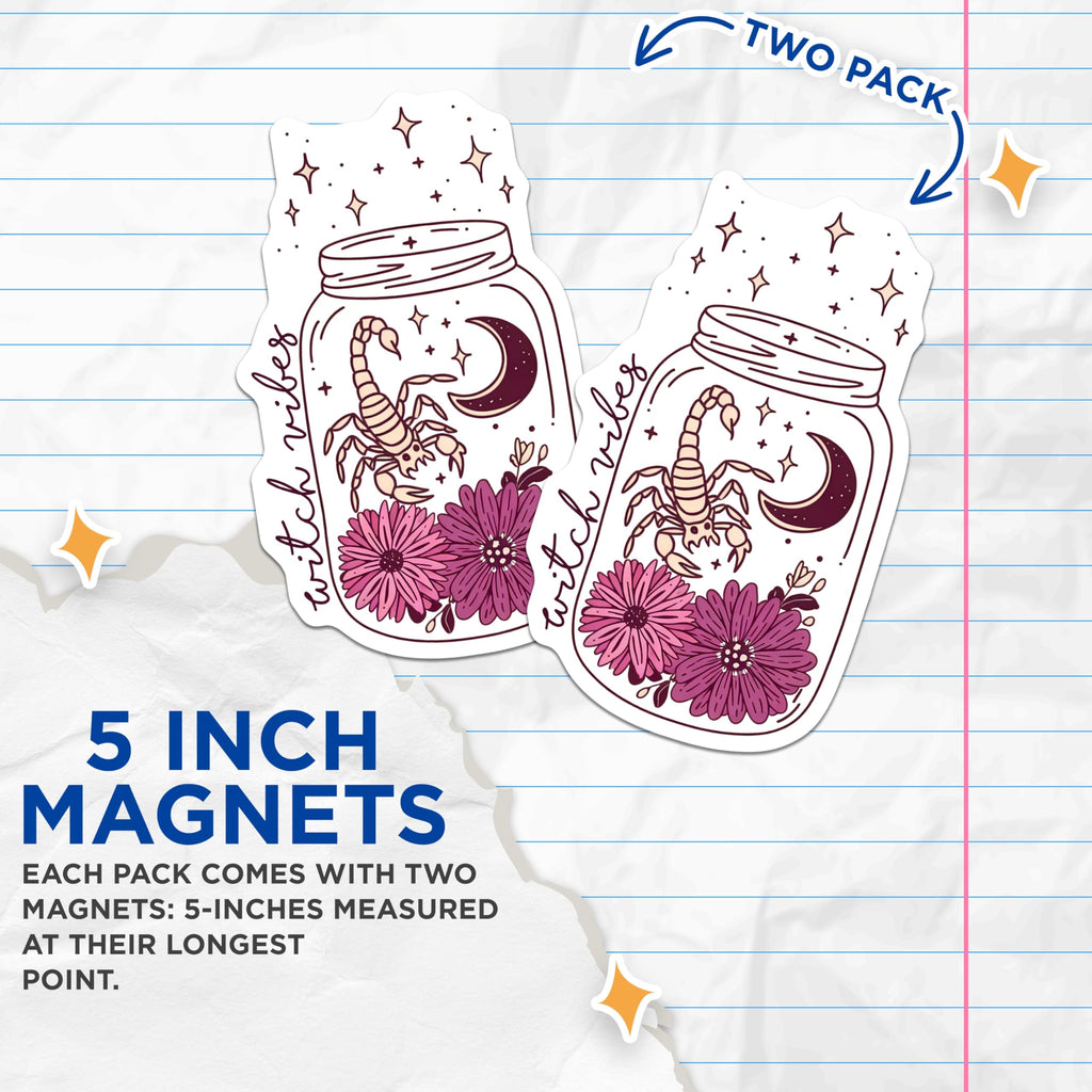 (2 Pack) Witch Vibes Magnets - Scorpion Moon Decor - Celestial Refrigerator Magnets - 5" On Longest Side - Premium Magnet - for Cars, Refrigerators, Toolboxes, Lockers - Made in USA - MAG18168