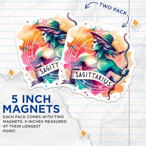 (2 Pack) Sagittarius Zodiac Sign Magnets - Astrology Art - Horoscope Home Decor - 5" On Longest Side - for Cars, Fridges, Toolboxes - Made in USA - MAG6905
