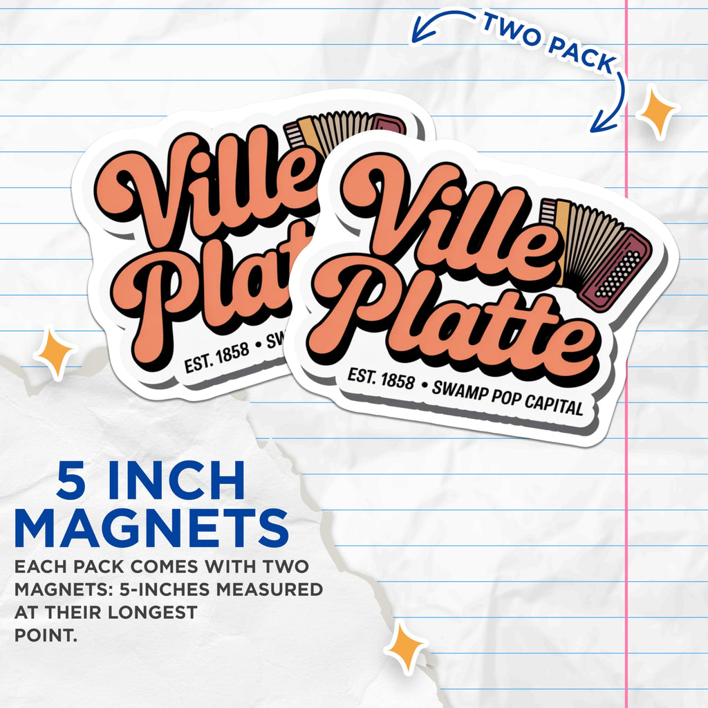 (2 Pack) Ville Platte Magnets - Swamp Pop Capital - Accordion Decoration - 5" On Longest Side - Premium Magnet - for Cars, Refrigerators, Toolboxes, Lockers - Made in USA - MAG17222