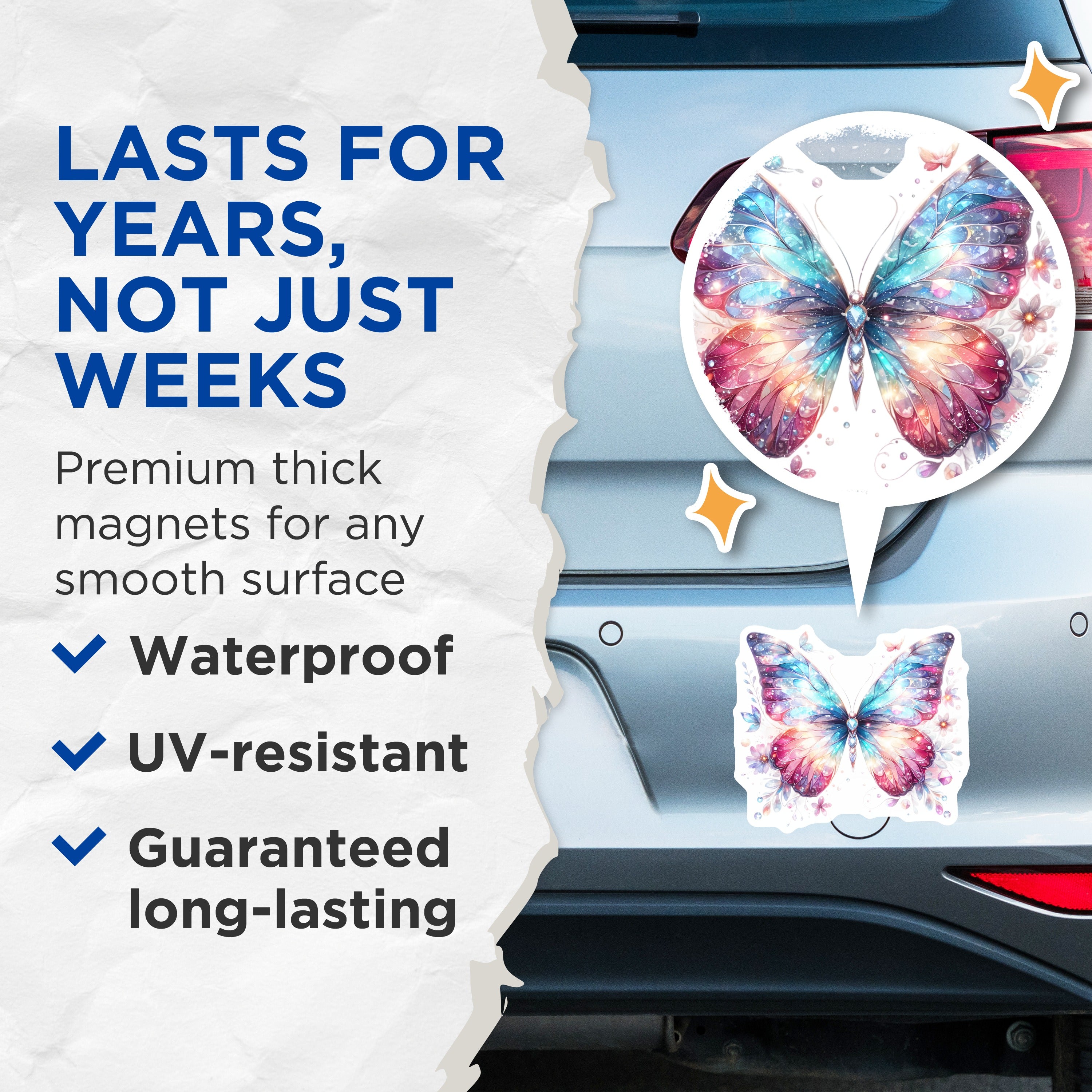 (2 Pack) Magical Butterfly Magnets - Vibrant Wing Design - Fairycore Decor Accessory for Refrigerator - 5 Inches On Longest Side - Thick Durable Magnet - Made in USA - MAG36822