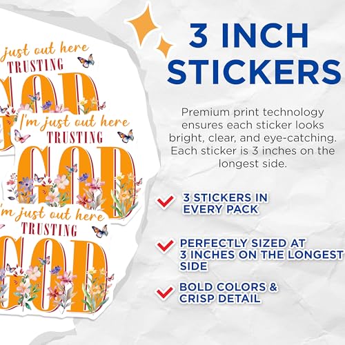 (3 Pack) Trusting God Decals - Floral Butterflies - Faith Laptop Decals - 3 Inches On Longest Side - Easy Peel & Apply - Made in USA - 3MCS7348