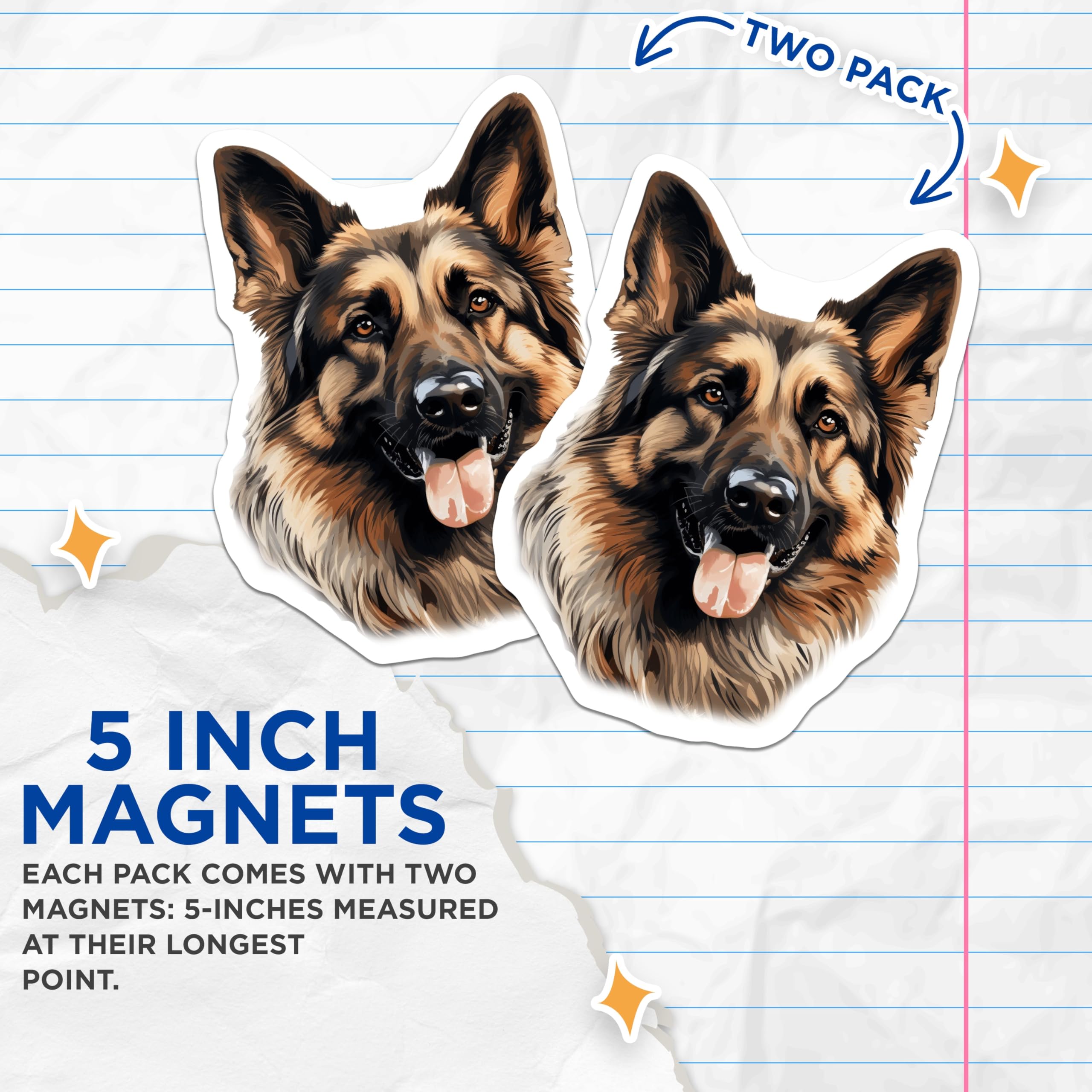 (2 Pack) German Shepherd Magnets - Dog Lover Fridge Decor - Pet Parent Kitchen Accessory - GSD Canine Art - 5 Inches On Longest Side - Thick Durable Magnet - Made in USA - MAG27773