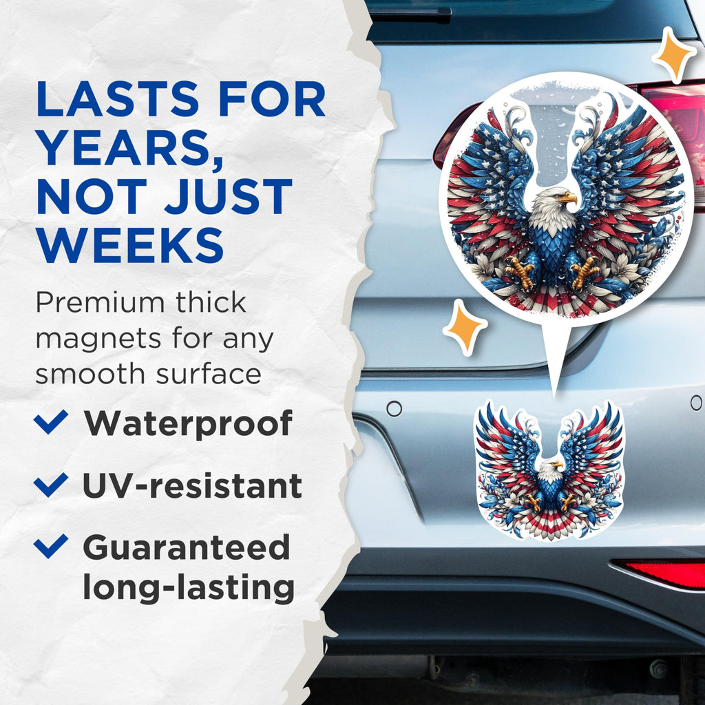(2 Pack) Patriotic USA Flag Bald Eagle Screaming Eagle Magnets - USA Flag Magnets - 5 Inches On Longest Side - Premium Magnet - for Cars, Refrigerators, Toolboxes - Made in USA - MAG2114