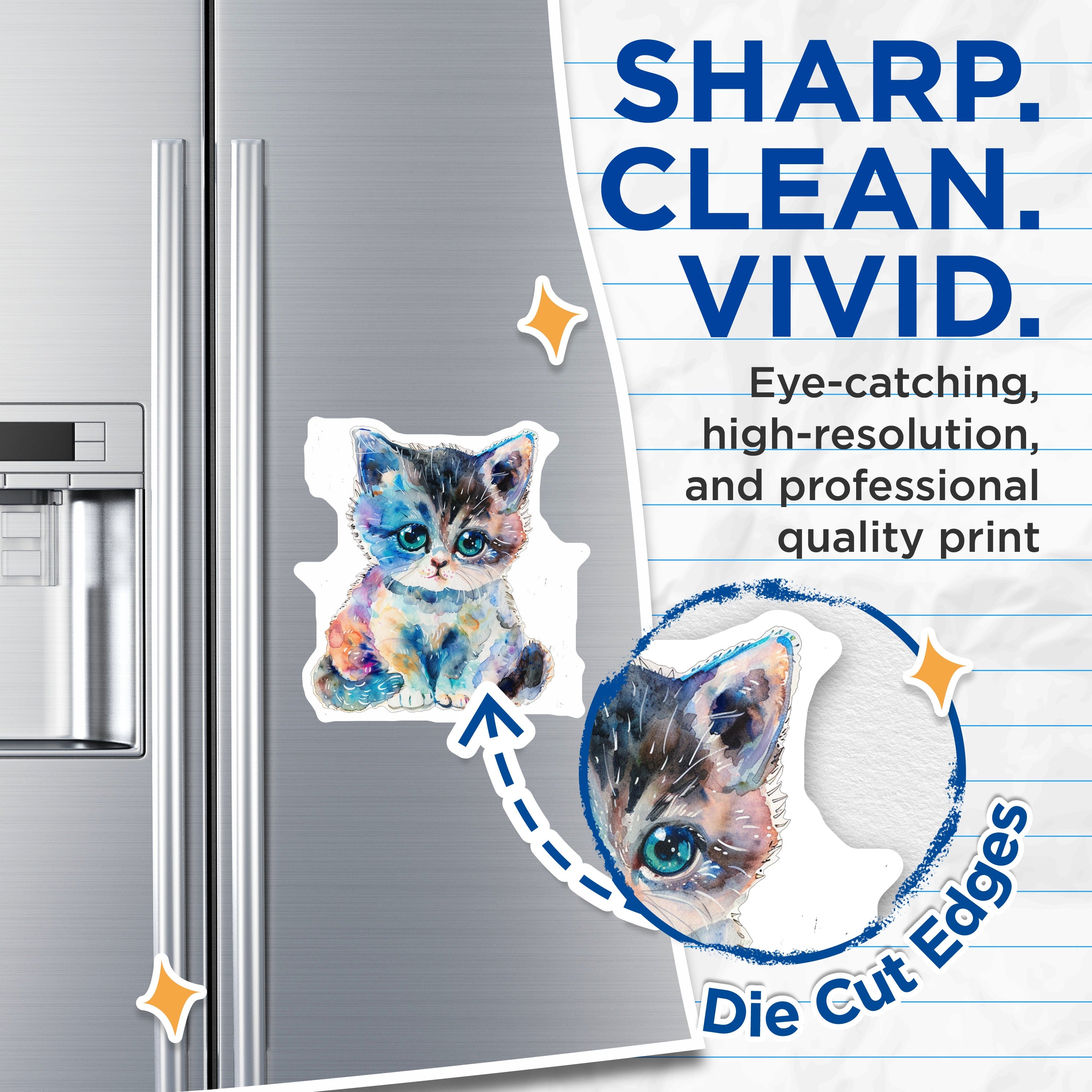 (2 Pack) Cute Watercolor Kitten Magnets - Aesthetic Cat Lover Pet Art - Whimsical Animal Fridge Decor - Office Locker Magnets - 5 Inches On Longest Side - Thick Durable Magnet - Made in USA - MAG36007