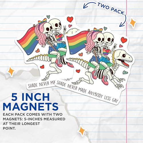 (2 Pack) LGBTQ Pride Skeleton Magnets - Rainbow Flag - Equal Rights - 5" On Longest Side - for Cars, Fridges, Toolboxes - Made in USA - MAG4391