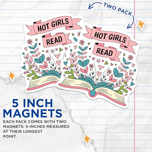 (2 Pack) Hot Girls Read Magnets - Inspirational Book Lover - Flower Design - 5" On Longest Side - for Cars, Fridges, Toolboxes - Made in USA - MAG4087