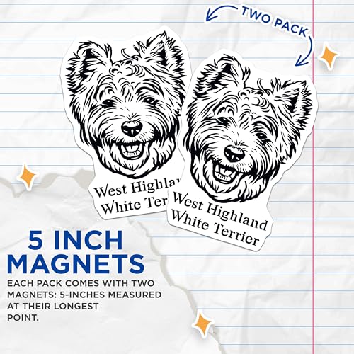 (2 Pack) West Highland White Terrier Magnets - Dog Lover - Pet Owner Gifts - 5" On Longest Side - for Cars, Fridges, Toolboxes - Made in USA - MAG4025