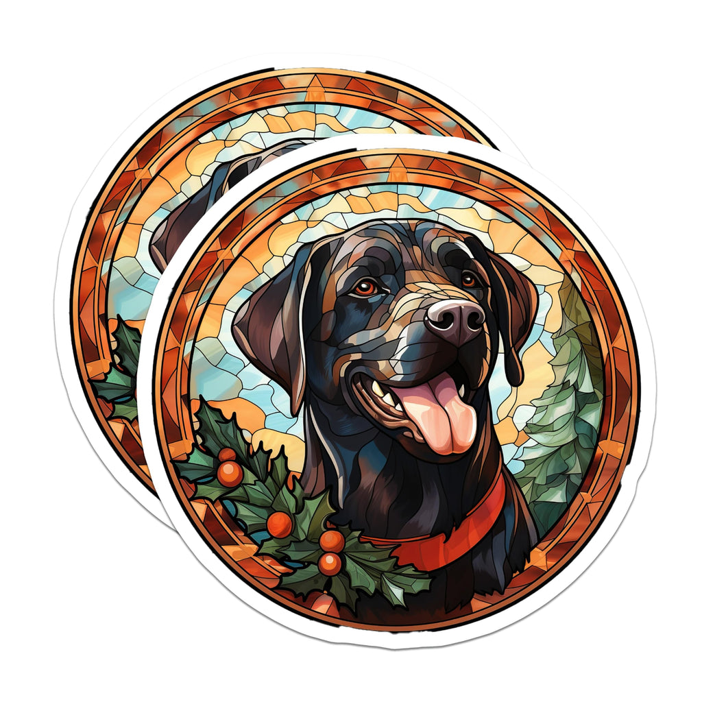 (2 Pack) Black Lab Christmas Magnets - Stained Glass Dog Decor - Holiday Labrador Owner Gift - 5 Inches On Longest Side - Thick Durable Magnet - Made in USA - MAG25181