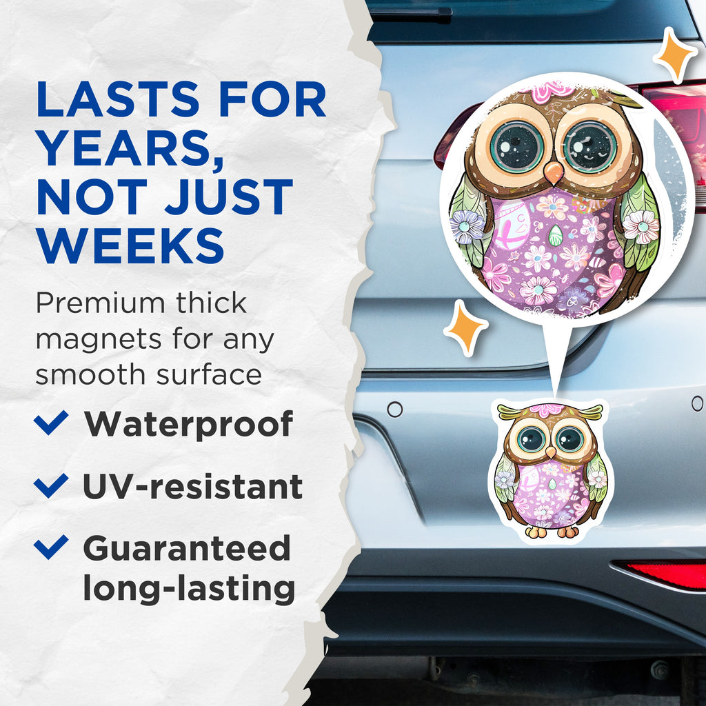 (2 Pack) Floral Owl Magnets - Cute Spring Refrigerator Decor - Whimsical Easter Accent - 5 Inches On Longest Side - Thick Durable Magnet - Made in USA - MAG37467