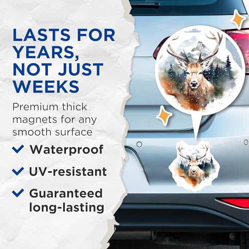 (2 Pack) Deer Magnets - Animal Home - Rustic Wilderness Cabin - 5" On Longest Side - for Cars, Fridges, Toolboxes - Made in USA - MAG3801