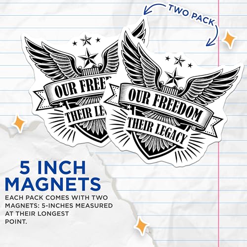 (2 Pack) Patriotic Freedom Magnets Magnets - Eagle Illustrated - Military Appreciation - 5" On Longest Side - Made in USA - Sticks to Refrigerators & Metal Surfaces - MAG9067