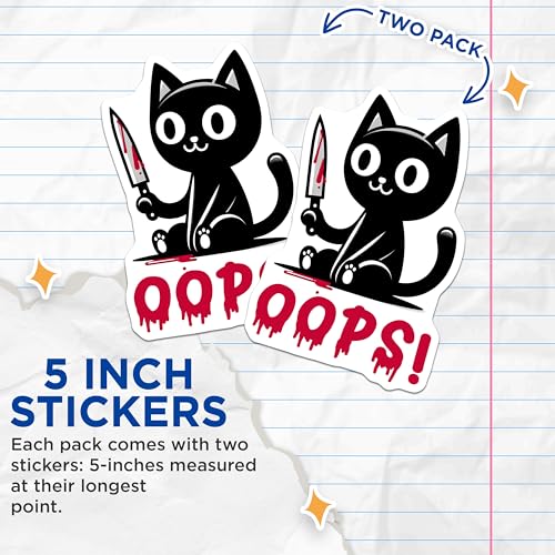 (2 Pack) Cute Cat Stickers - Funny Cat Meme - Oops for Laptops and Water Bottles - 5" On Longest Side - Sticks to Smooth Flat Surfaces - Made in USA - BMCS7350