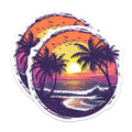(2 Pack) Sunset Beach Magnets - Tropical Palm Tree Ocean Fridge Decor - Vacation Vibe Aesthetic Locker Magnet - 5 Inches On Longest Side - Thick Durable Magnet - Made in USA - MAG38044