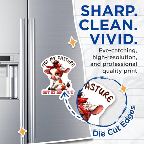 (2 Pack) Funny Cow Magnets - Not My Pasture Not My Bull Magnets - Animal Magnet for Fridge or Office - 5" On Longest Side - for Cars, Fridges, Toolboxes - Made in USA - MAG3790