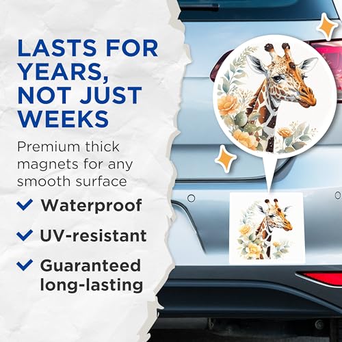(2 Pack) Giraffe with Flowers Magnets Magnets - 5" On Longest Side - Made in USA - Sticks to Refrigerators & Metal Surfaces - MAG8689