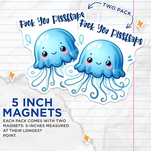 (2 Pack) Cute Cartoon Jellyfish Magnet - 5" On Longest Side - Sticks to Smooth Flat Surfaces - Made in USA - MAG9672