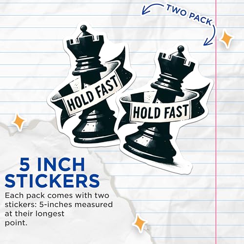 (2 Pack) Hold Fast Stickers - Inspirational Quote Stickers - Motivational Chess Piece Stickers - 5" On Longest Side - Sticks to Any Smooth Flat Surface - Made in USA - BMCS3187