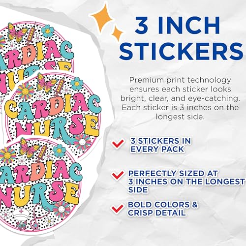 (3 Pack) Cardiac Nurse Decals - Nurse Decal - Laptop Decal - 3 Inches On Longest Side - Easy Peel & Apply - Made in USA - 3MCS7904