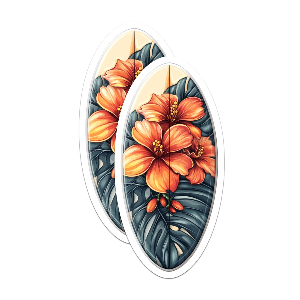 (2 Pack) Tropical Surfboard Magnets - Vibrant Hibiscus Floral Art - Hawaiian Island Theme - Beach Home Decor Fridge Magnets - 5 Inches On Longest Side - Thick Durable Magnet - Made in USA - MAG24888